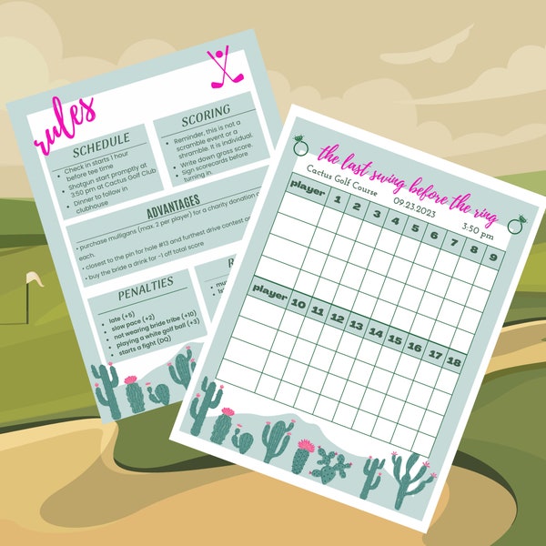 The last swing before the ring, bachelorette favor, golf scorecard, party scorecard, editable, party golf