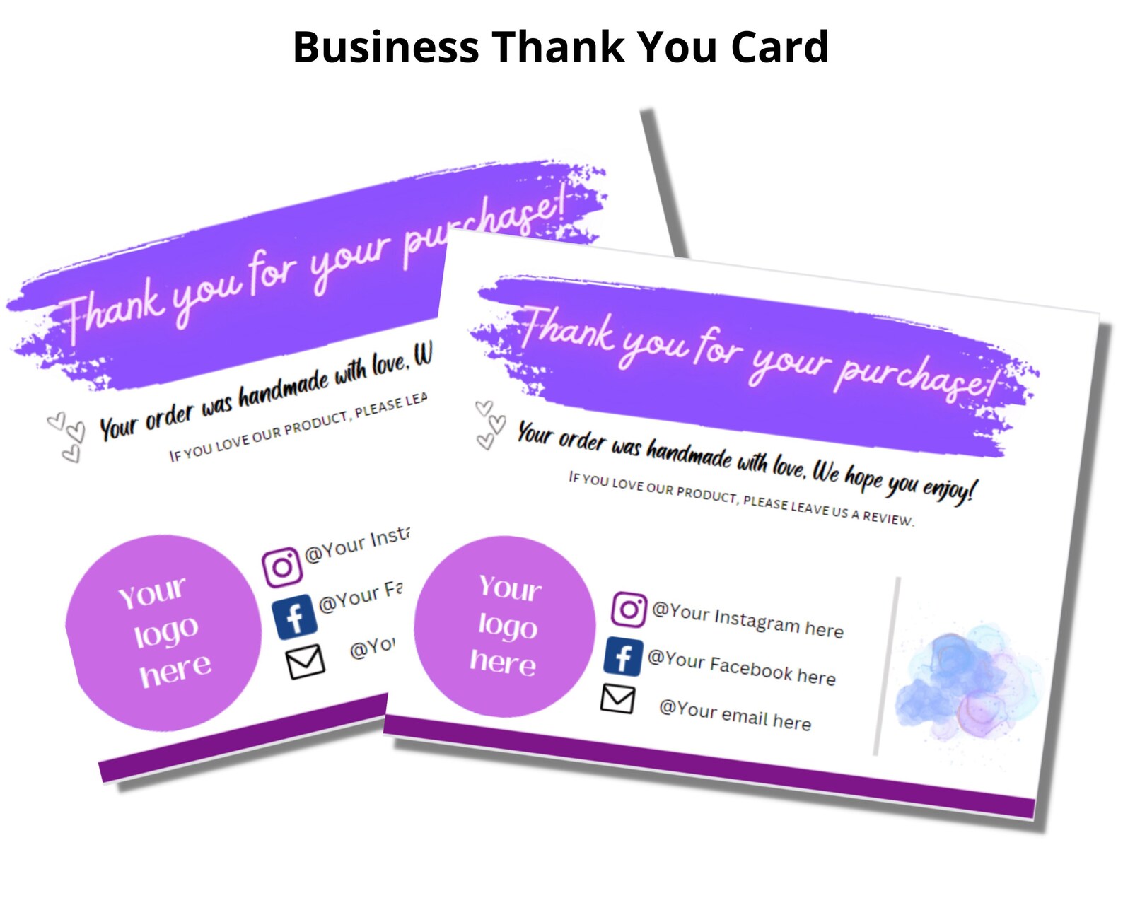 Editable Business Thank You Card Template, Small Business, Printable Thank You Card, Branding