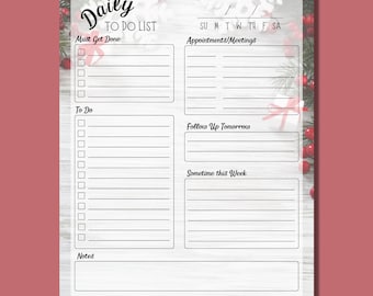 Printable/Digital Planner Snowflakes & Holly Berries Daily To Do List - US Letter - Editable Instant Download - Blank Fillable PDF
