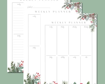 Weekly Planner Template - Holiday Greenery Aesthetic - Printable, GoodNotes