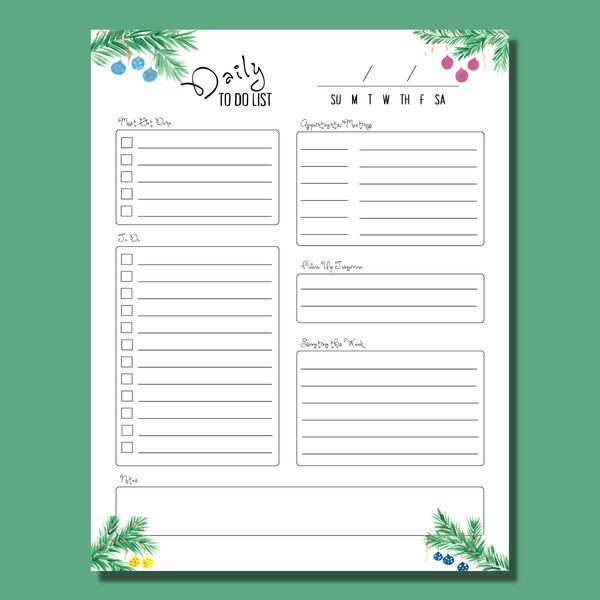 Printable/Digital Planner Christmas Ornaments Daily To Do List - US Letter - Editable Instant Download - Blank Fillable PDF