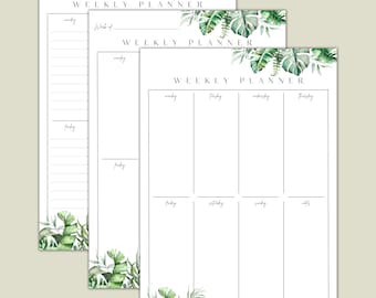 Weekly Planner Template - Watercolor Leaves - Printable, GoodNotes