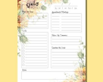 Printable/Digital Planner Sunflowers Daily To Do List - US Letter - Editable Instant Download - Blank Fillable PDF