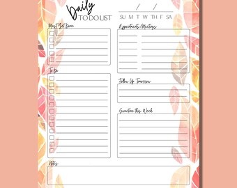 Printable/Digital Planner Sunset Fall Leaves Daily To Do List - US Letter - Editable Instant Download - Blank Fillable PDF
