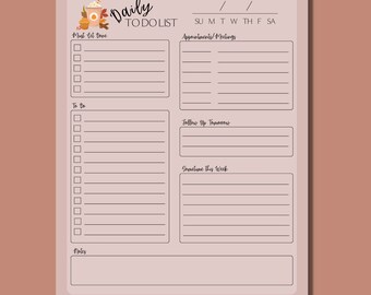 Printable/Digital Planner Fall Pumpkin Spice Daily To Do List - US Letter - Editable Instant Download - Blank Fillable PDF
