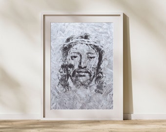 Abstract Jesus Print, Black and White Brush Stroke and Jesus Illustration, Christian Wall Art, Jesus Home Decor, Printable Jesus Portrait