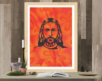 Cool Retro-Style Jesus Poster | Printable Jesus Wall Art | Jesus Revolution Wall Decor, Retro Jesus Print, Christian Wall Art, Dorm Room Art