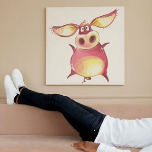 Schwein Liebhaber Niedlich und Lustig Benommen Schwein Digital Art Print | Bunte illustrierte rosa Schwein Wand-Dekor | Druckbarer digitaler Download