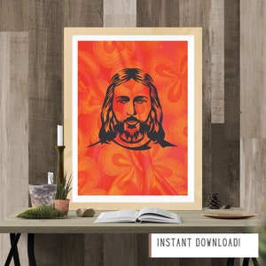 Cool Retro-Style Jesus Poster | Printable Jesus Wall Art | Jesus Revolution Wall Decor, Retro Jesus Print, Christian Wall Art, Dorm Room Art