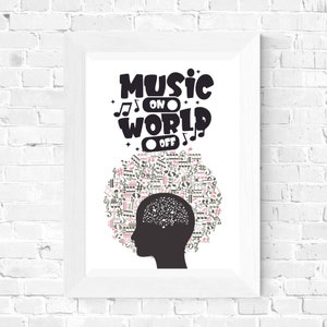 Music Lover Poster, Black and White Music Poster Print, Music Quote Wall Art, Music Classroom Wall Decor, Music Staff Poster, Music Notes
