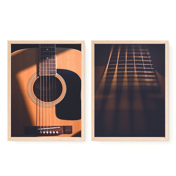 Set of 2 Music Guitar Prints, Guitar Photography Close-up Art Prints, Acoustic Guitar Strings PRINTABLE Wall Decor Gift for the Music-Lover