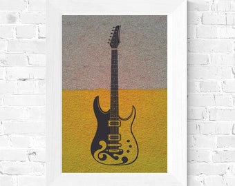 Minimalistyczny plakat z gitarą elektryczną, dekoracja ścienna z gitarą, czarno-biała gitara elektryczna, wydruk artystyczny z muzyką, cyfrowa dekoracja ścienna z muzyką