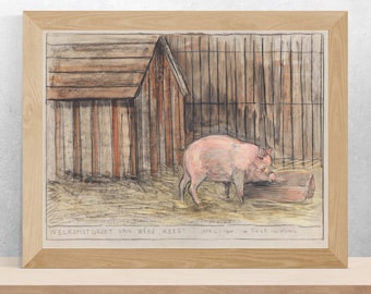 Pig Pen Print de Theo van Hoytema 1900 / Descarga digital Eating Pig Country Art / Farm Animal Classic Print / Imprimible Pig / Réplica