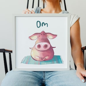 Meditating Pig Funny Art Print | Om Peaceful Illustrated Pig Digital Wall Art | Modern Colorful Mindful Pig Art | Digital Download Printable