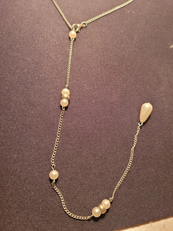 Long Drop Chest Faux Pearl Necklace Gem