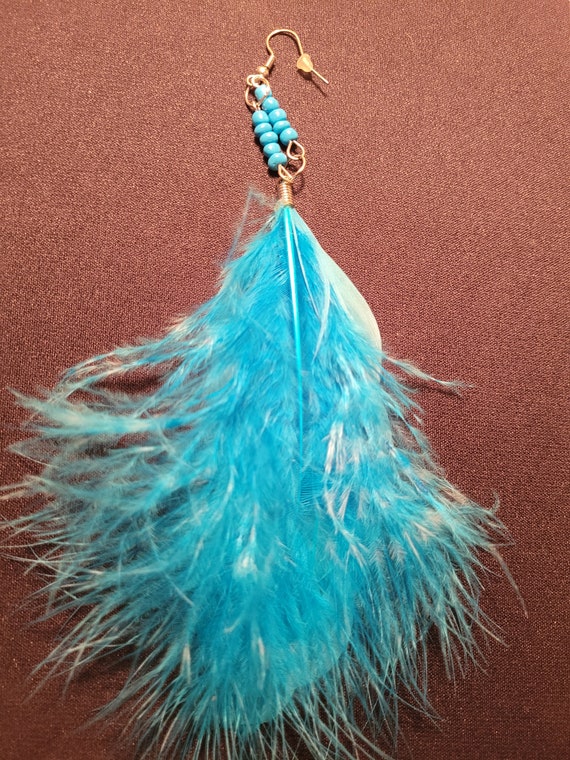 Vintage Turquoise Feather Earrings - image 2