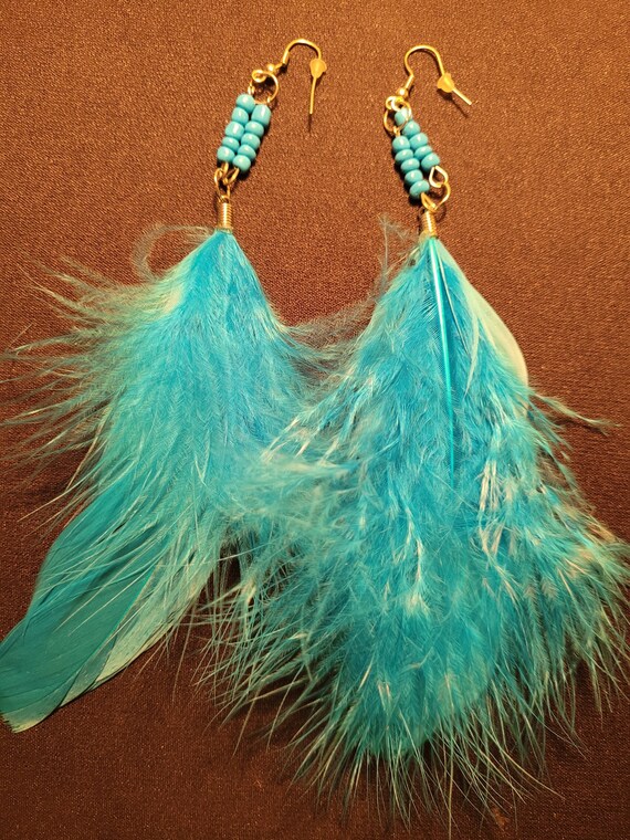 Vintage Turquoise Feather Earrings - image 1