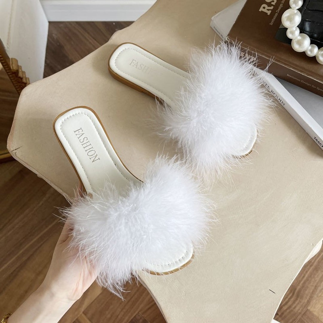 Fluffy Bride or Bridesmaid Slippers Custom Bridal Fur - Etsy