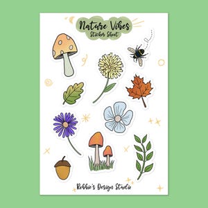 Nature Themed Vinyl Sticker Sheet - A5 Size