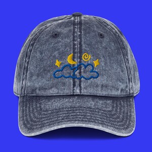 Embroidered Vintage Dad Hat - Night Sky Embroidery Design - 2 Color Options Vintage Denim