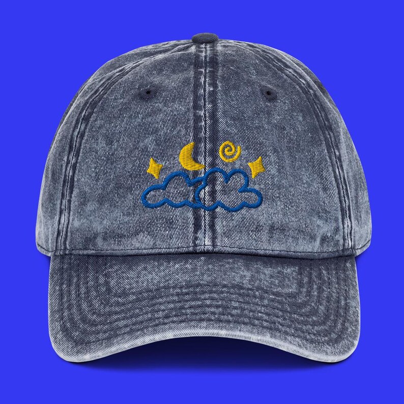 Embroidered Vintage Dad Hat - Night Sky Embroidery Design - 2 Color Options Vintage Denim