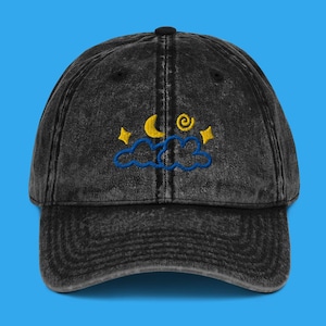 Embroidered Vintage Dad Hat - Night Sky Embroidery Design - 2 Color Options Vintage Black