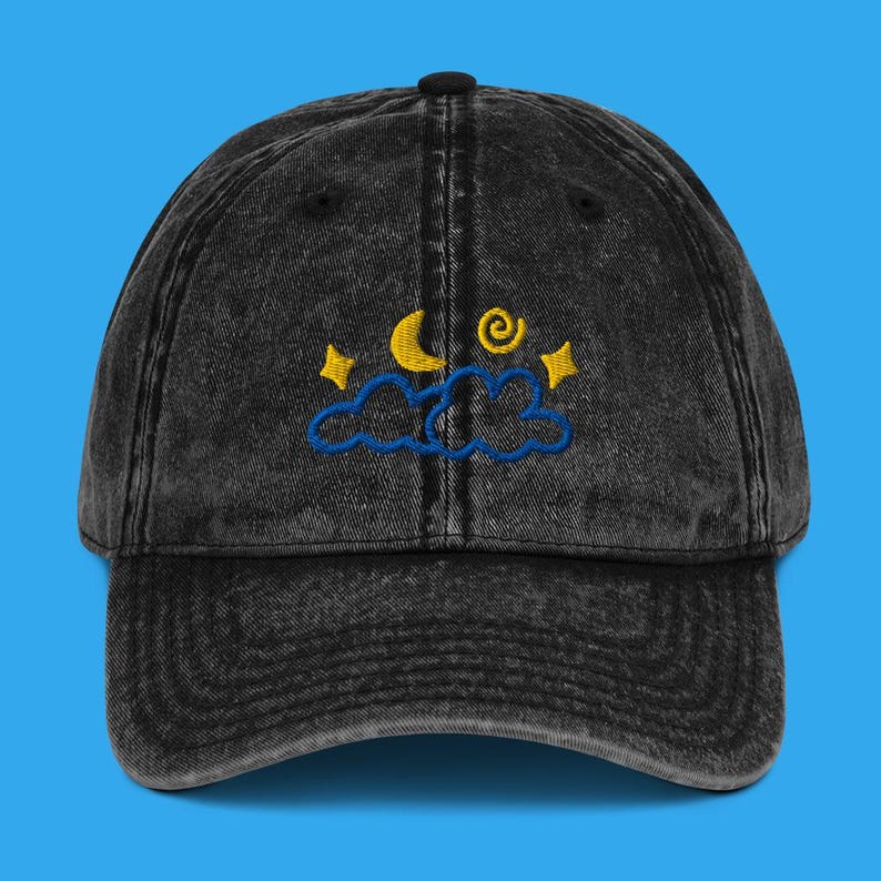 Embroidered Vintage Dad Hat - Night Sky Embroidery Design - 2 Color Options Vintage Black