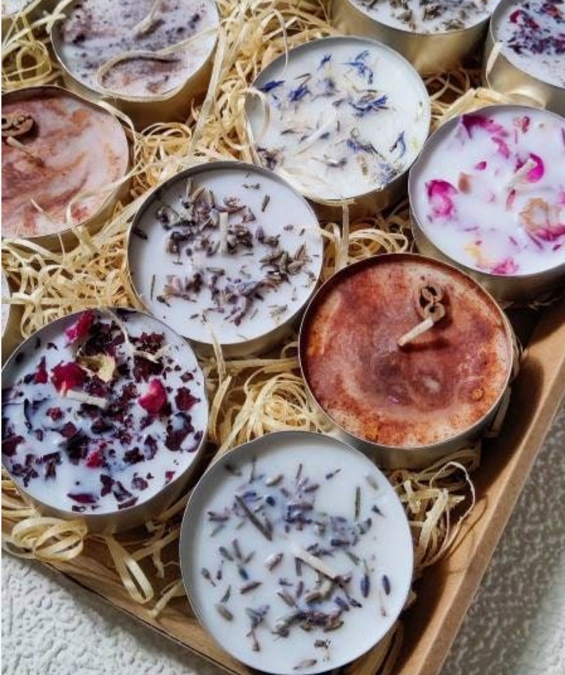 Scented Tea Light Candles Giftsvegan Spell Candles With Random Flower