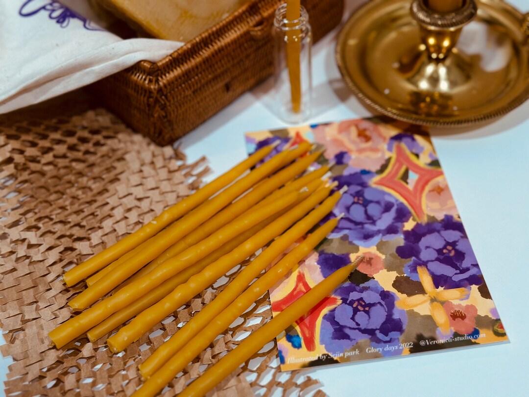 Beeswax Birthday Candle 12 Sticks Set Thin 100 Natural Beeswax Candles