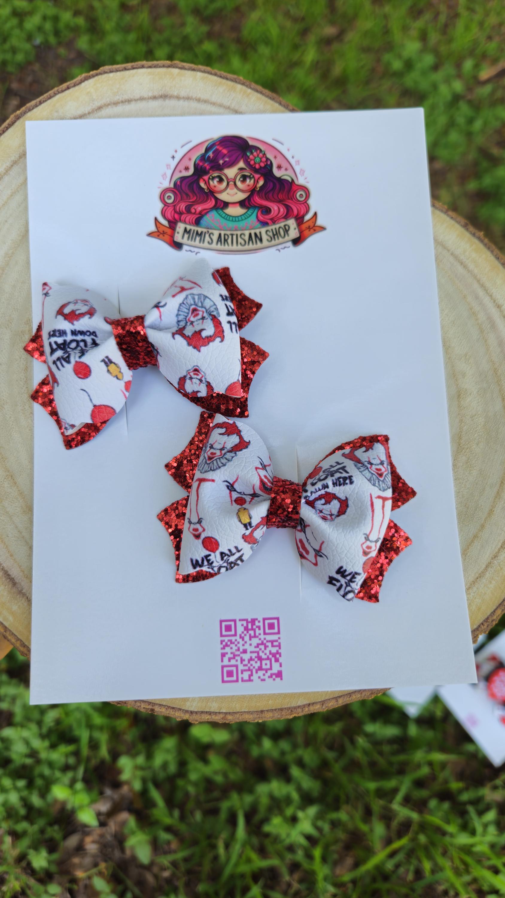 Pennywise,Horror movie inspire hairbow, red, white, pigtail sets, 3inch, alligator clip, it clown
