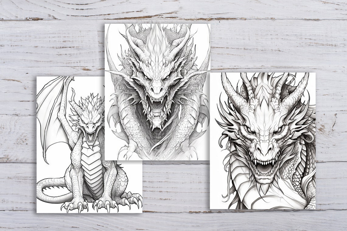 Mystical Dragon Coloring Pages Grayscale Printable Pages Fantasy Coloring Pages PDF Download - Etsy