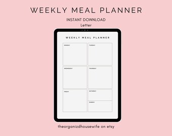 Planificateur de repas hebdomadaire, modèle de plan de repas, plan de repas à imprimer, format lettre US, téléchargement immédiat au format PDF planificateur de repas pour mamans, modèle de plan de repas pour le TDAH