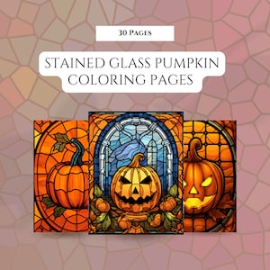 Pumpkin Halloween Stained Glass Coloring Pages - 30 Unique Printable Designs - Instant Download - Autumn Coloring Fun - jack-o-lantern