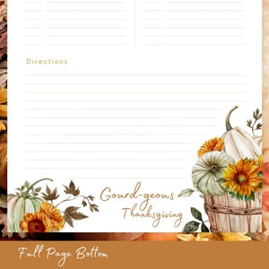 Printable Thanksgiving Recipe Pages | Fall | Custom Cookbook | Recipe ...