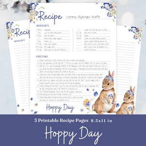 Druckbare Osterhasenrezeptseiten | Frühling | Personalisiertes Kochbuch | Rezept-Karte ganze Seite | Hoppy Tag | Aquarell | Größe 22 x 28 cm
