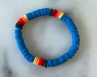 Blue + Rainbow Heishi beaded bracelet