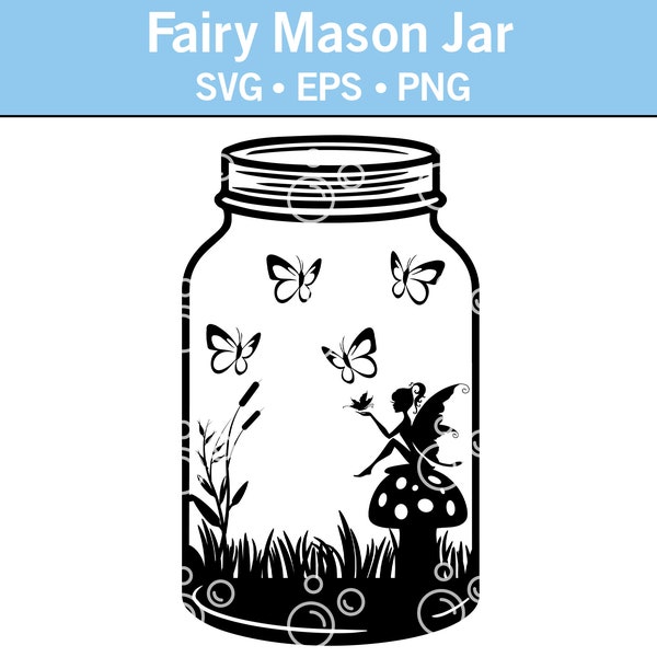 Fairy Scenic Mason Jar SVG, Fairy Jar SVG, Fairies SVG, Mason Jar Svg, Fantasy Design, Mason Jar Design, Cricut Design Svg, Fairy Sitting