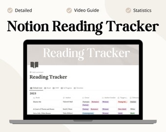 以下が含まれることがあります： 「読書トラッカー」というタイトルの Notion ページのスクリーンショット。本、著者、ジャンル、その他の詳細のリストが表示されています。ページは列に整理されており、2023 年に読んだ本のリストが含まれています。