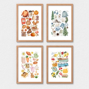 Vier seizoenen kunst aan de muur afdrukbaar | Set met posters en prints voor lente, zomer, winter, herfst/herfst
