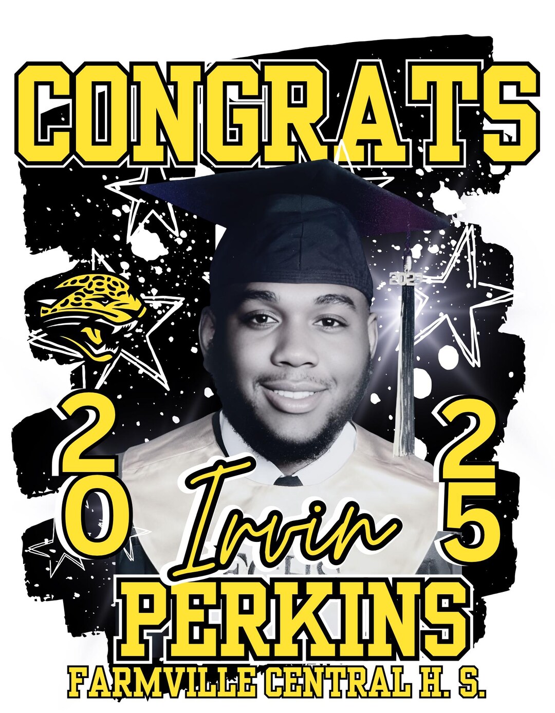 Black and Yellow Editable Graduation Template - Canva - Etsy