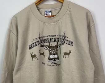 Vintage Y2K Great American Hunter Deer Graphic Tan Crewneck Sweatshirt size Large