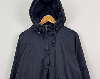 Vintage Y2K Abercrombie And Fitch Fleece Lined Navy Blue Nylon Half Zip Hooded Jacket size Small