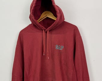 Vintage Y2K Gap Spell Out Graphic Maroon Distressed Hoodie Sweatshirt size Large