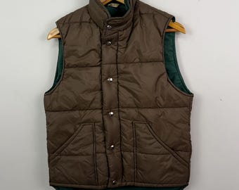 Vintage 60s 70s Brown Quilted Button Up Vest