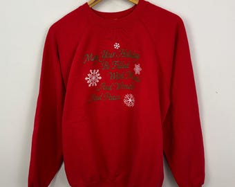 Vintage May Your Holiday Be Filled With Magic Wonder And Peace Snowflake Graphic Red Crewneck Sweatshirt size XL