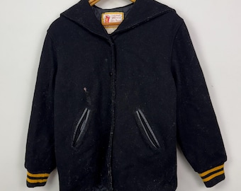 Vintage 70s Trophy Jackets Cadott Black Wool Varsity Jacket