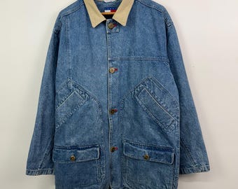 Vintage 90s Tommy Hilfiger Medium Wash Denim Barn Jacket size Medium