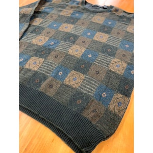 Consensus Diamond Eyes Checkerboard Knit Vintage Gift Sweater Cozy Warm Knit For Him For Her