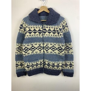 Vintage 1970s Blue Hand Knit Cowichan Zip Thick Knit Sweater - Etsy