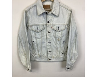 Vintage 1980s Levi's Bleach Denim Jacket 80s Light Wash Jean Jacket Size 42L Vintage Outdoors gear outerwear gift for her him